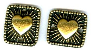 1 15mm TierraCast Antique Gold Square Radiant Heart Link