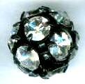 1 10mm Round Black with Crystal Rhinestones
