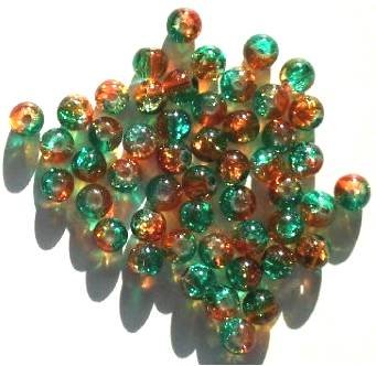 50 6mm Orange And Green Crackle Glass Beads