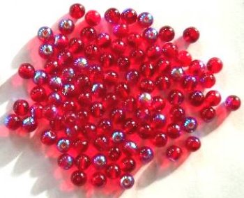 50 6mm Transparent Red AB Round Glass Beads