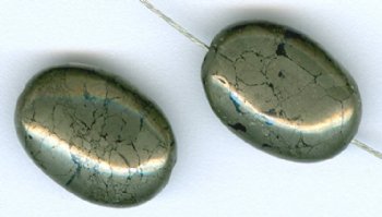 2, 14x10mm Flat Oval Pyrite Beads