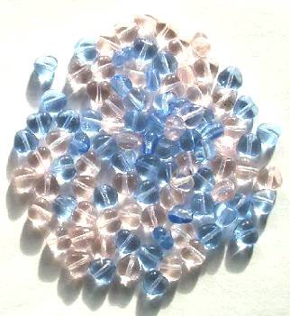 100 6mm Transparent Pink & Blue Glass Heart Mix Pack