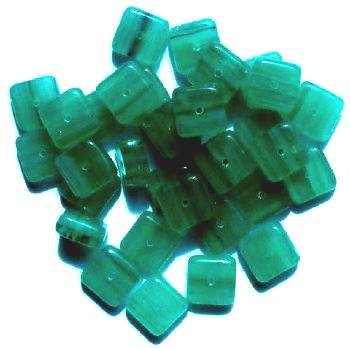 35 11x11x5mm Marble Sea Green Glass Square Beads