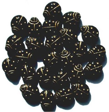 25 14mm Opaque Black & Gold Ladybug Beads