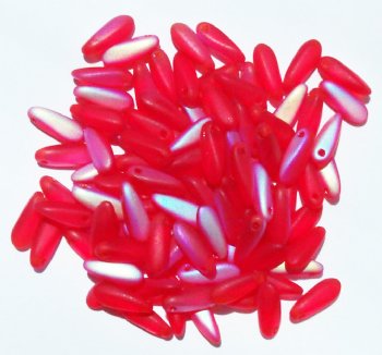 100 3x11mm Matte Transparent Siam Red AB Dagger Beads