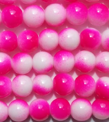 48 8mm Round Neon Two Tone White & Pink Chinese Crystal Beads