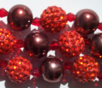 8 Inch Strand of Chinese Glass and Crystal Shamballa Beads - Orange