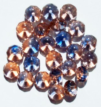 25 6x8mm Faceted Two Tone Rose & Light Blue Donut Beads