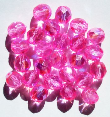 25 8mm Faceted Transparent Hot Pink AB Beads