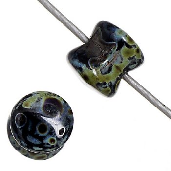 44 4x6mm Black Travertine Glass Pellet Beads