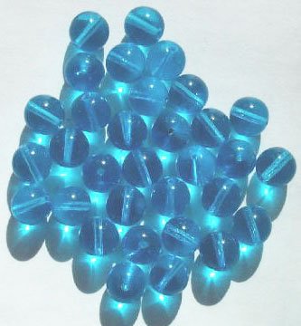 25 10mm Transparent Aqua Round Glass Beads