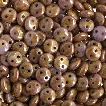50 6mm Chalk Lumi Rose Two Hole Glass Lentil Beads