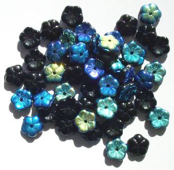 50 3x8mm Opaque Black AB Cupped Flower Beads