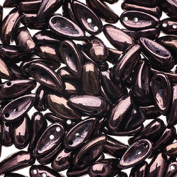25, 4x11mm Opaque Black Bronze Lustre Czech Glass Chilli Beads