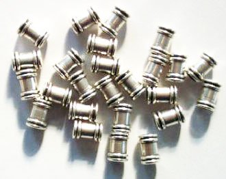 25 8mm Antique Silver Ringed Metal Tube Beads