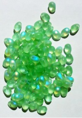 100 4x6mm Transparent Matte Peridot AB Drop Beads