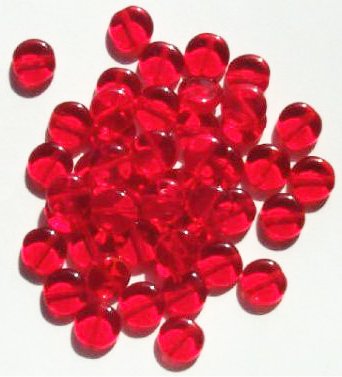 50 8x3mm Transparent Red Flat Disk Beads