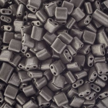 10 Grams 5x5mm Dark Grey Chalk Metallic Dyed Two Hole Karo Beads