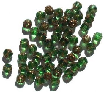 50 6mm Triangle Faceted Peridot with Antique Gold Coated Ends