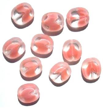 10 14mm Flat Cut Oval Window Bead Pink Givre
