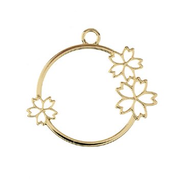 1, 36x33mm Beadwork Gold Plated Circle with Flowers Pendant / Link