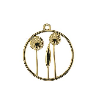 1, 25x22mm Beadwork Gold Plated Circle with Flowers Pendant / Link