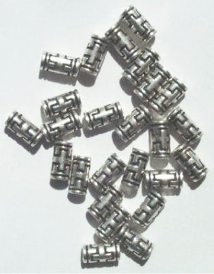 25 9x5mm Antique Silver Patterned Metal Tube Beads