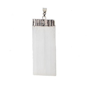 1, 18 -23mm x50 -55mm Selenite Crystal Slice with Imitation Rhodium Cap and Bail