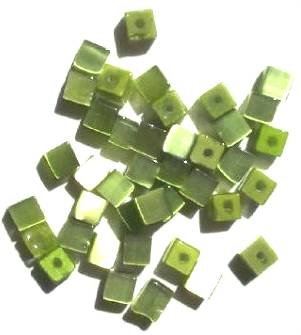40 4mm Olive Fiber Optic Cat Eye Cube Beads
