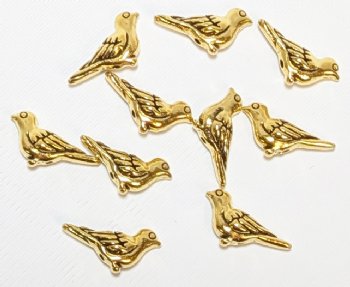 10, 7x14mm Antique Gold 3D Bird Metal Beads