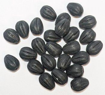 25, 11x9mm Opaque Matte Black Grooved Drop Beads