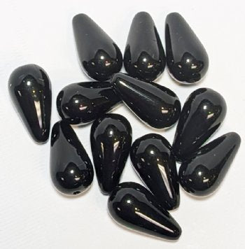 12, 20x9mm Opaque Black Drop Beads
