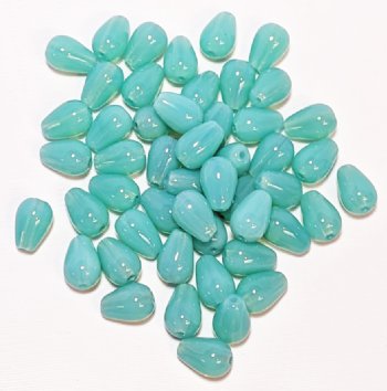 50 9x6mm Milky Green Opal Drop Beads