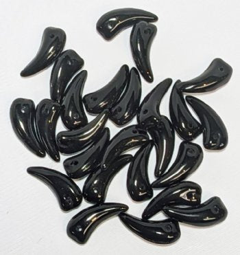 25 5x14mm Opaque Black Glass Claw Beads