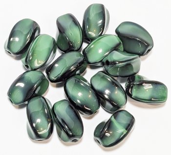 15, 14x8mm Satin Green Tortoise Twisted Oval Beads