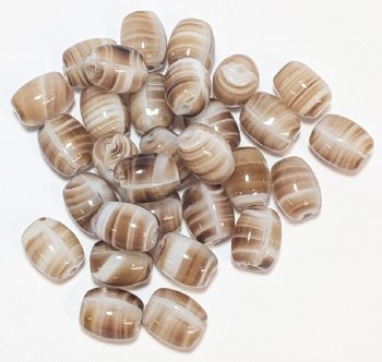 30, 9x6mm White and Topaz Striped Oval Beads