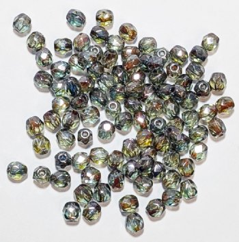 100 4mm Faceted Transparent Antique Green Lustre Firepolish Beads