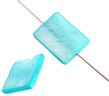 10 20x15mm Flat Rectangle Aqua Dyed Shell Beads