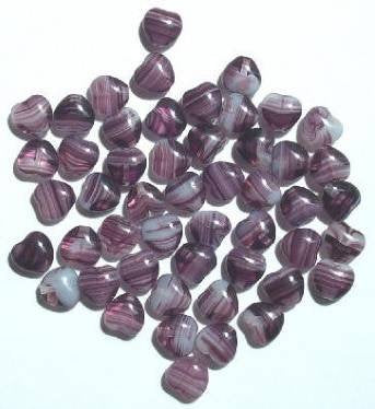 50 8mm Amethyst Givre Glass Heart Beads