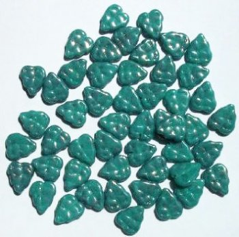50 10x8mm Opaque Turquoise Lustre Leaf Beads