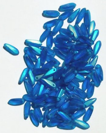 100 3x11mm Matte Transparent Dark Aqua AB Dagger Beads