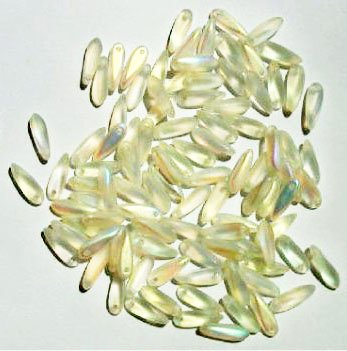 100 3x11mm Matte Transparent Light Jonquil AB Dagger Beads