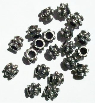 20 7mm Antique Silver Bumpy Metal Tube Beads