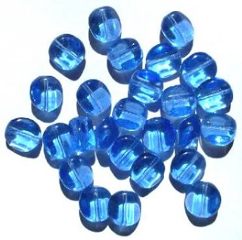 25 12mm Four-Sided Flat Round Light Sapphire Glass Beads