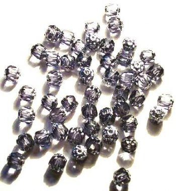 50 6mm Triangle Faceted Black Diamond, Silver Tipped with Coated Ends