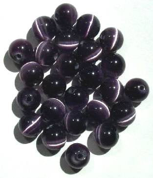 25 8mm Round Amethyst Fiber Optic Cats Eye Beads