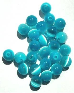 25 8mm Round Aqua Fiber Optic Cats Eye Beads