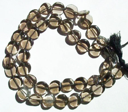 16 inch strand of 9x3mm Coin Smoky Quartz
