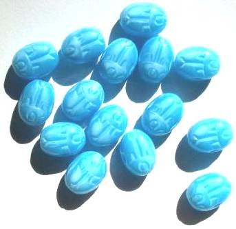 15 14mm Satin Light Blue Scarab Beetle Beads