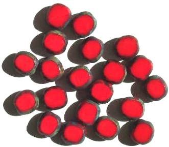 20 10x9mm Opaque Red Oval Window Beads with Speckles